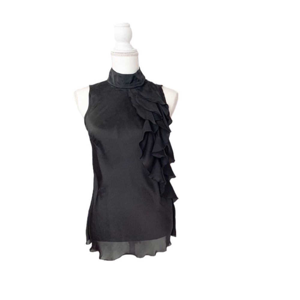 Kenar Ruffle Black Blouse Top Size Small